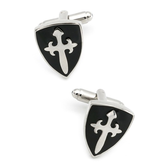 Black Knights Shield with Silver Cross Cufflinks - Picture 1 of 16